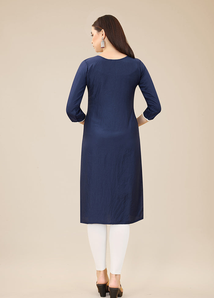 Navy Blue Readymade Silk Kurti - Indian Silk House Agencies