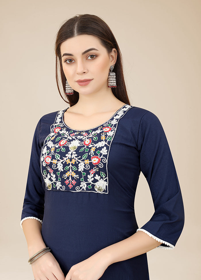 Navy Blue Readymade Silk Kurti - Indian Silk House Agencies