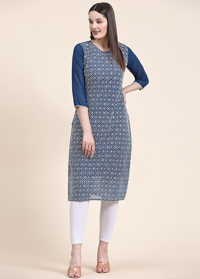 Teal Blue Readymade Georgette Kurti