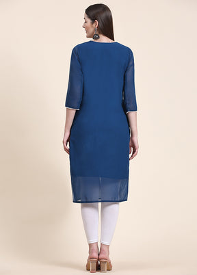 Teal Blue Readymade Georgette Kurti