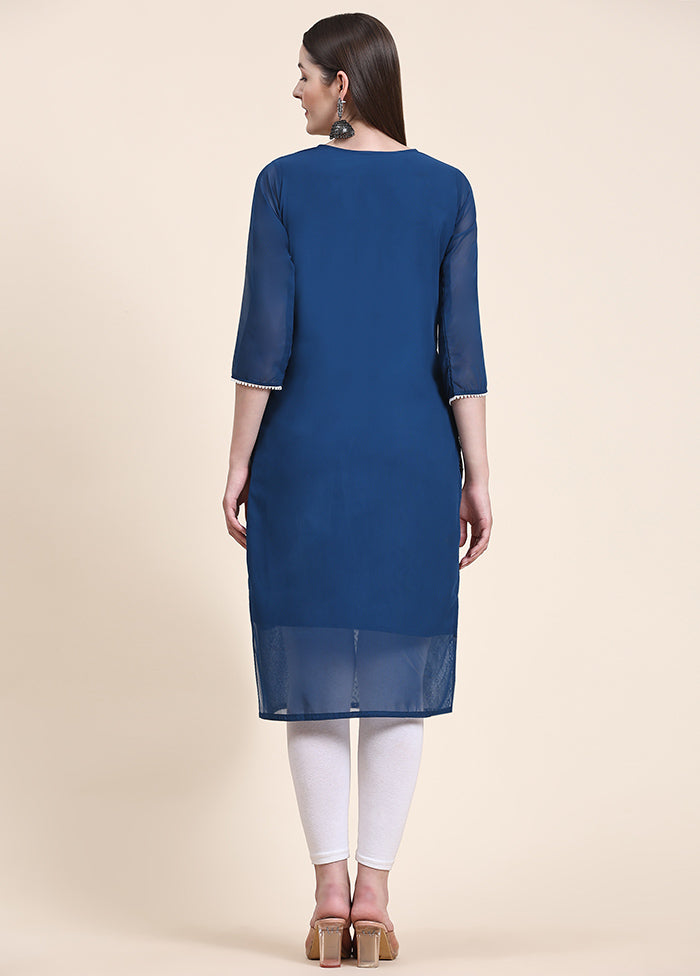 Teal Blue Readymade Georgette Kurti - Indian Silk House Agencies