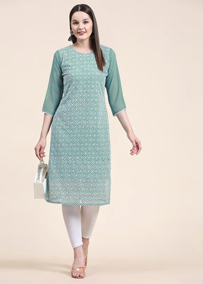 Pista Green Readymade Georgette Kurti