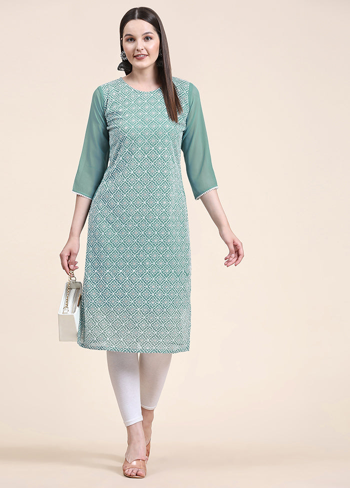 Pista Green Readymade Georgette Kurti - Indian Silk House Agencies