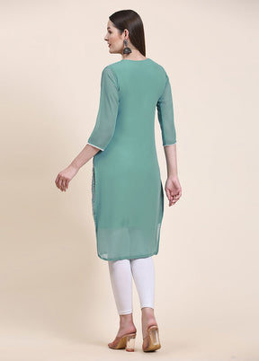 Pista Green Readymade Georgette Kurti - Indian Silk House Agencies