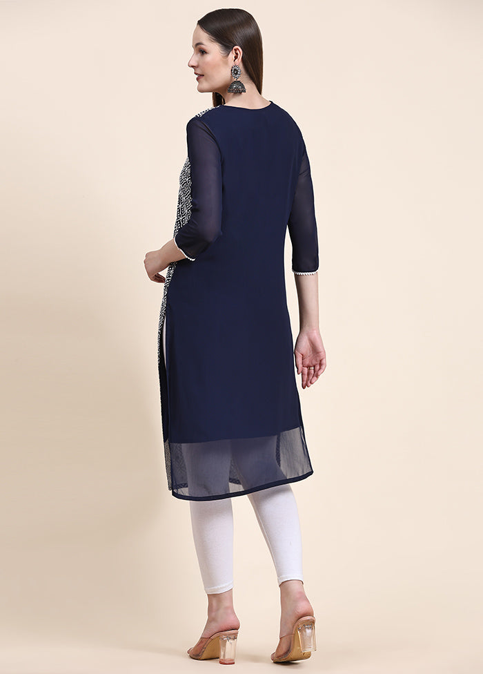 Navy Blue Readymade Georgette Kurti - Indian Silk House Agencies