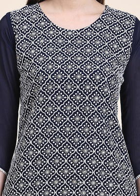 Navy Blue Readymade Georgette Kurti - Indian Silk House Agencies