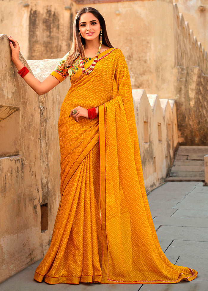 Yellow Georgette Saree With Blouse Piece - Indian Silk House Agencies