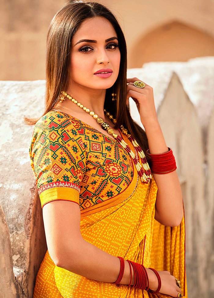 Yellow Georgette Saree With Blouse Piece - Indian Silk House Agencies