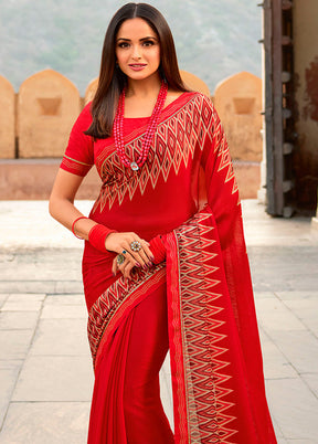 Red Spun Silk Saree With Blouse Piece - Indian Silk House Agencies