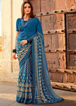 Blue Georgette Saree With Blouse Piece - Indian Silk House Agencies