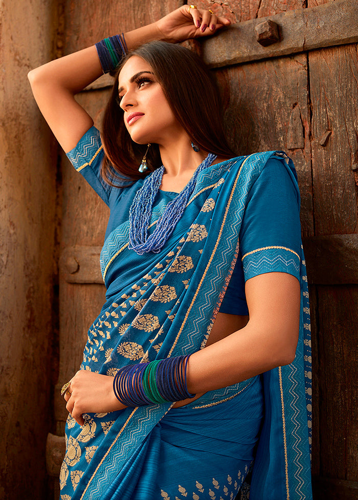 Blue Georgette Saree With Blouse Piece - Indian Silk House Agencies