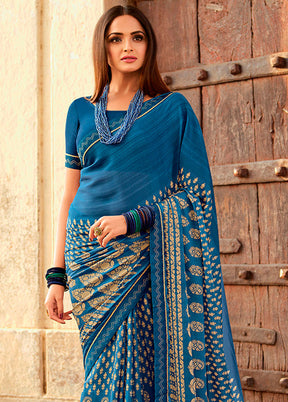 Blue Georgette Saree With Blouse Piece - Indian Silk House Agencies