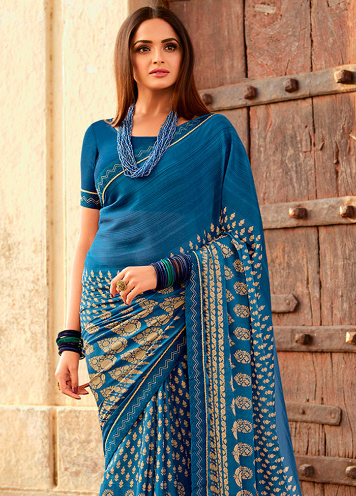 Blue Georgette Saree With Blouse Piece - Indian Silk House Agencies