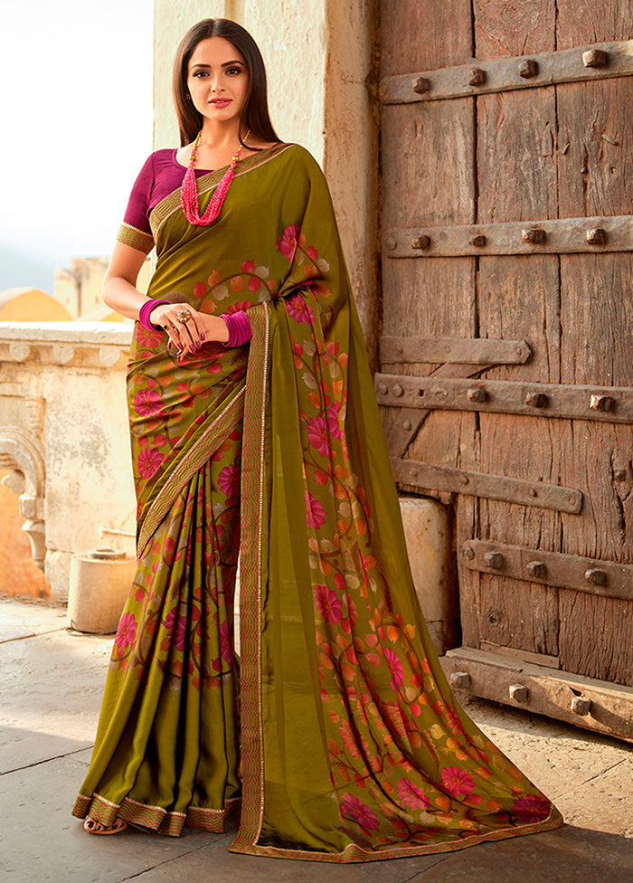 Green Georgette Saree With Blouse Piece - Indian Silk House Agencies