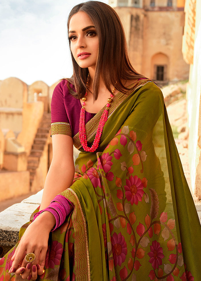 Green Georgette Saree With Blouse Piece - Indian Silk House Agencies