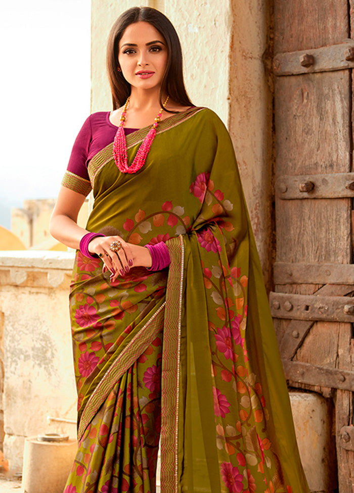 Green Georgette Saree With Blouse Piece - Indian Silk House Agencies