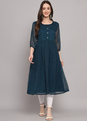 Teal Blue Readymade Georgette Kurti