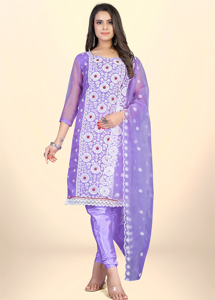 3 Pc Purple Semi Stitched Net Suit Set - Indian Silk House Agencies