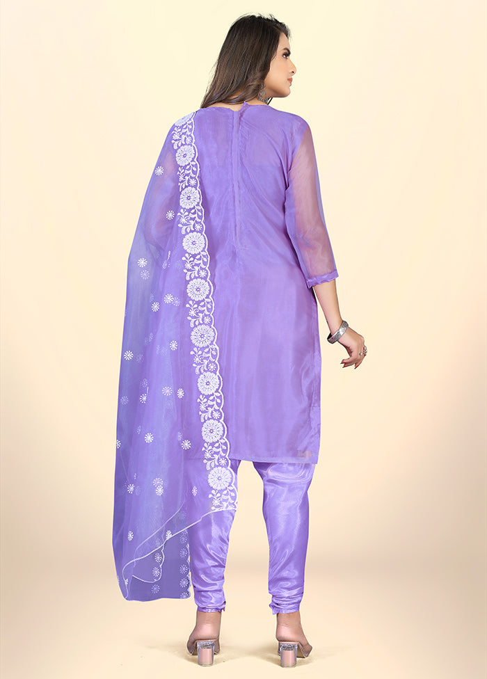 3 Pc Purple Semi Stitched Net Suit Set - Indian Silk House Agencies