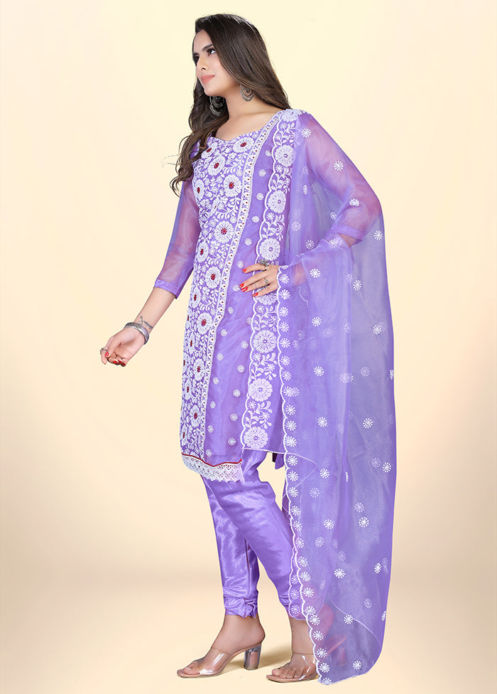 3 Pc Purple Semi Stitched Net Suit Set - Indian Silk House Agencies