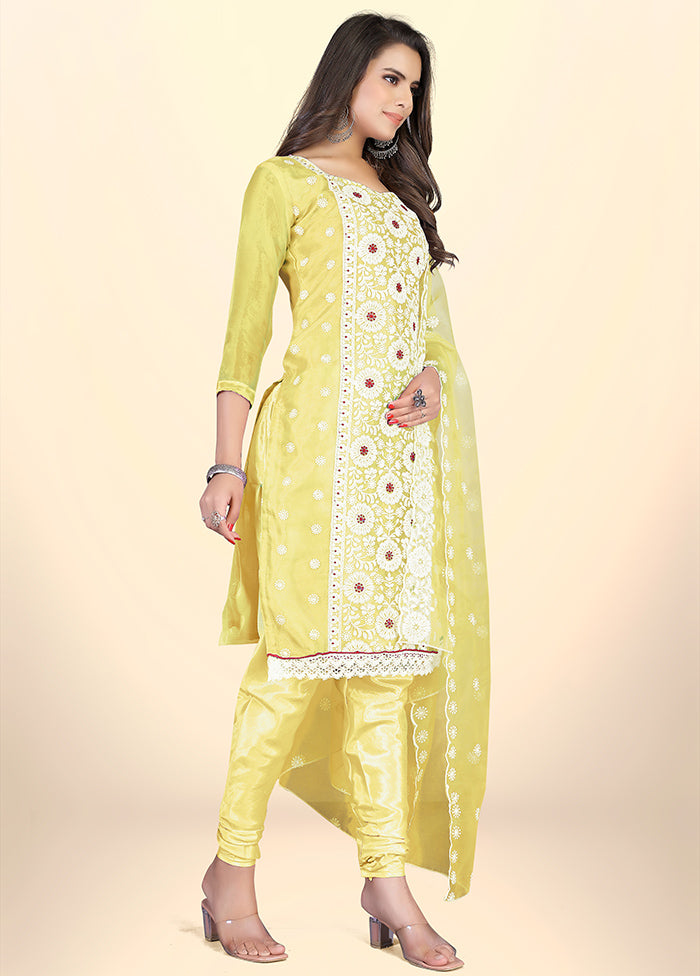 3 Pc Yellow Semi Stitched Net Suit Set - Indian Silk House Agencies