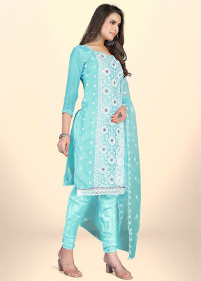 3 Pc Blue Semi Stitched Net Suit Set - Indian Silk House Agencies