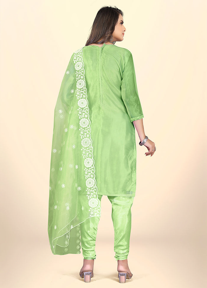 3 Pc Green Semi Stitched Net Suit Set - Indian Silk House Agencies