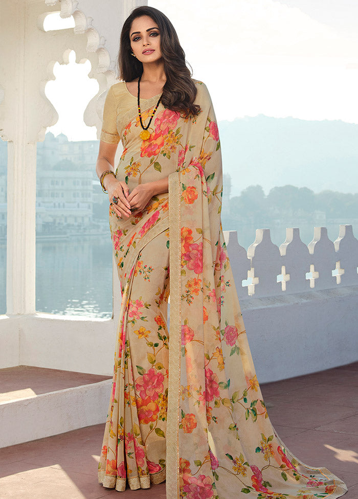 Cream Georgette Saree With Blouse Piece - Indian Silk House Agencies