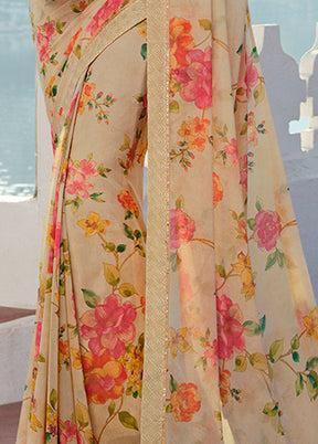 Cream Georgette Saree With Blouse Piece - Indian Silk House Agencies