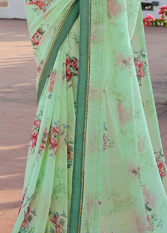 Pista Green Georgette Saree With Blouse Piece - Indian Silk House Agencies