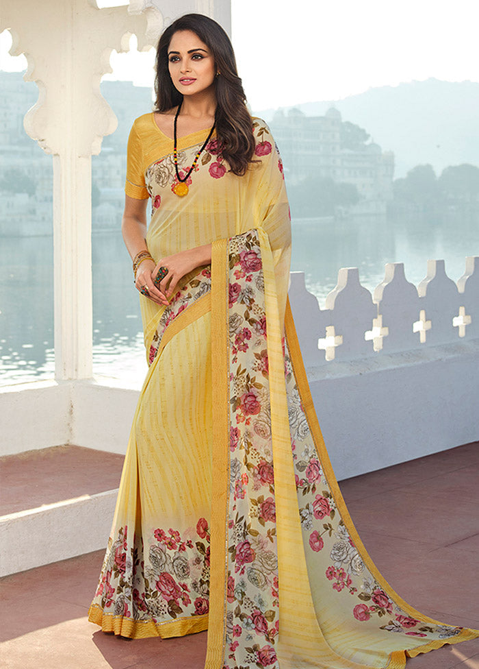 Yellow Georgette Saree With Blouse Piece - Indian Silk House Agencies