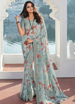 Grey Georgette Saree With Blouse Piece - Indian Silk House Agencies