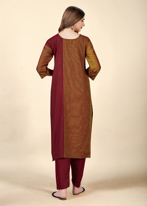 2 Pc Maroon Readymade Cotton Kurti Set - Indian Silk House Agencies