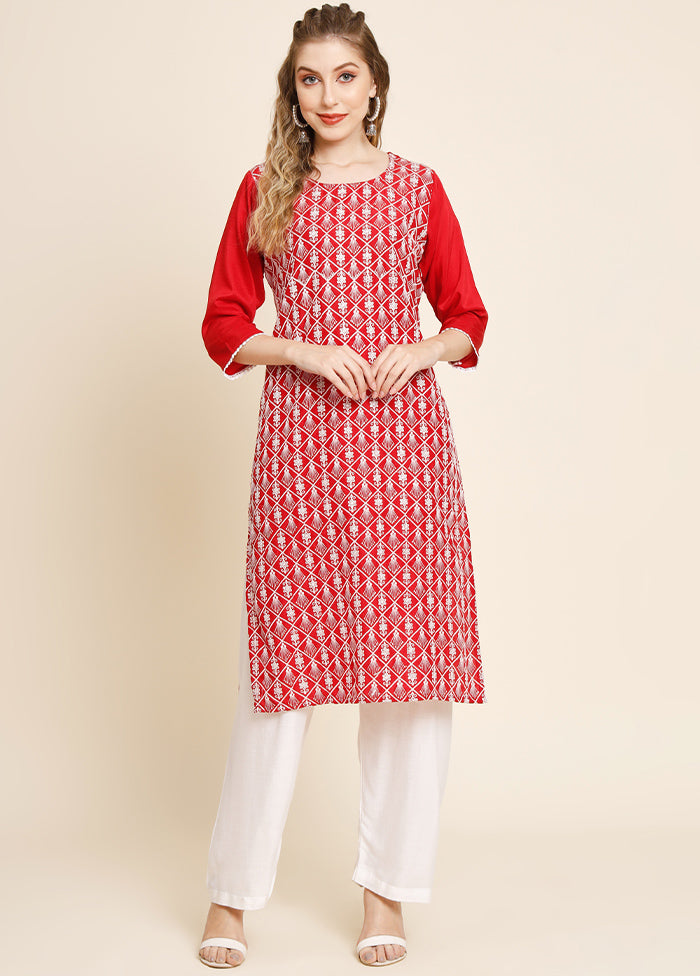 Red Readymade Georgette Long Kurti