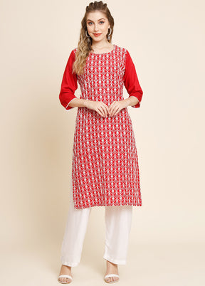 Red Readymade Georgette Long Kurti