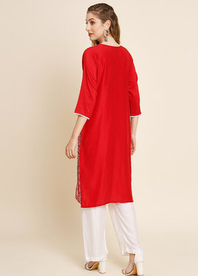 Red Readymade Georgette Long Kurti