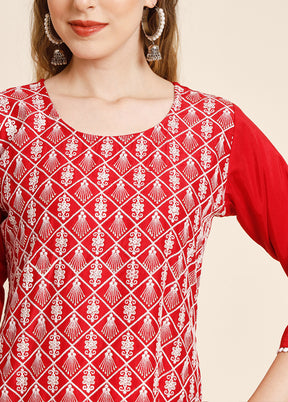 Red Readymade Georgette Long Kurti