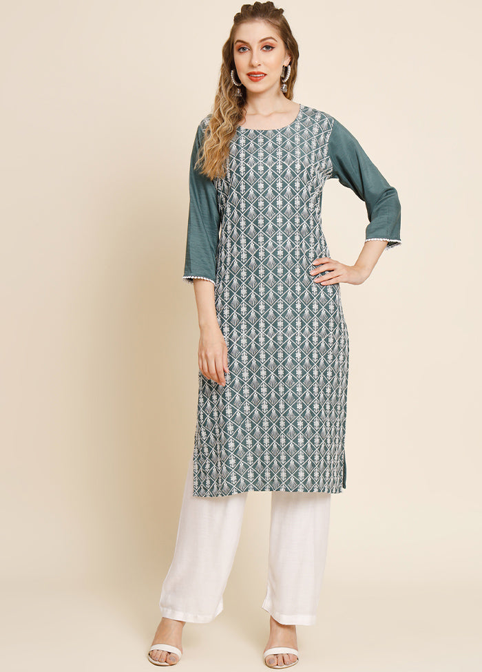 Green Readymade Georgette Long Kurti