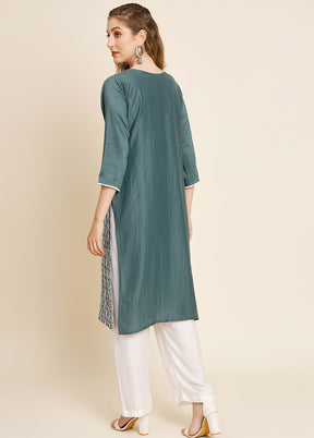 Green Readymade Georgette Long Kurti