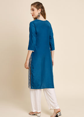 Teal Blue Readymade Georgette Long Kurti