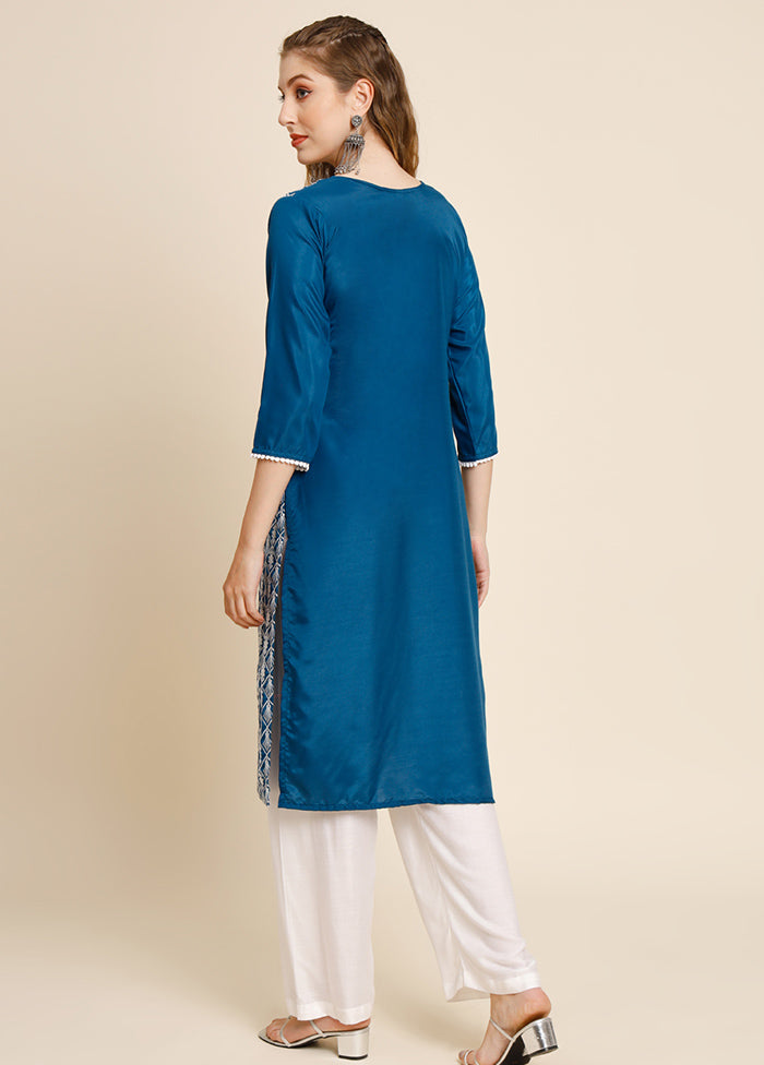 Teal Blue Readymade Georgette Long Kurti