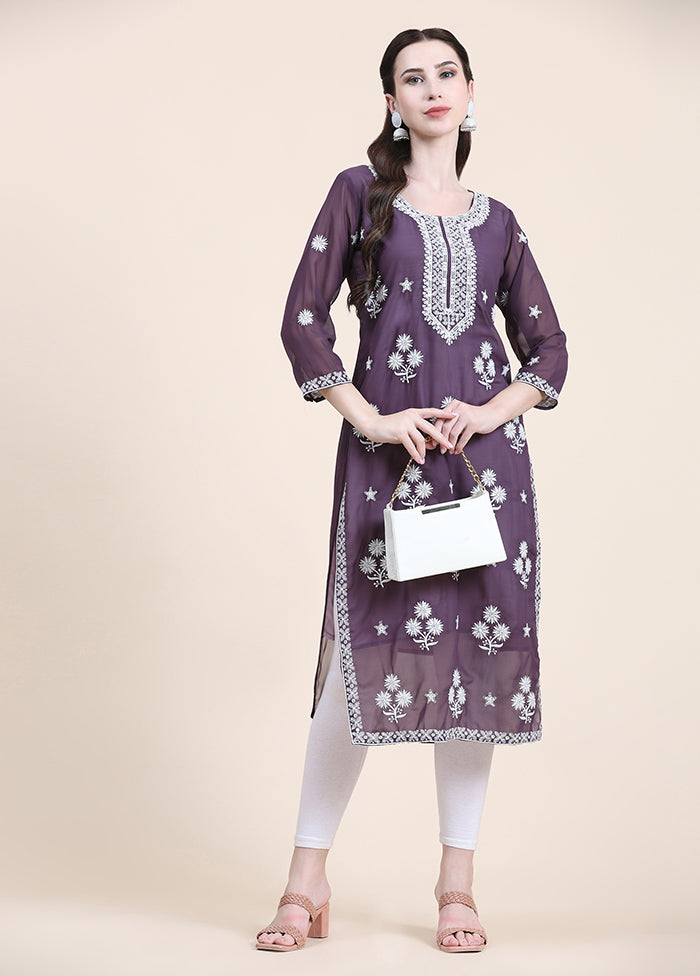 Purple Readymade Cotton Long Kurti