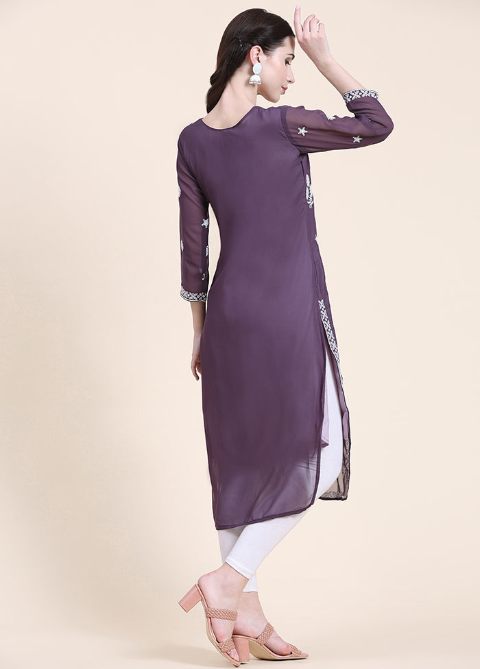 Purple Readymade Cotton Long Kurti