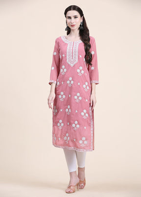 Pink Readymade Cotton Long Kurti - Indian Silk House Agencies