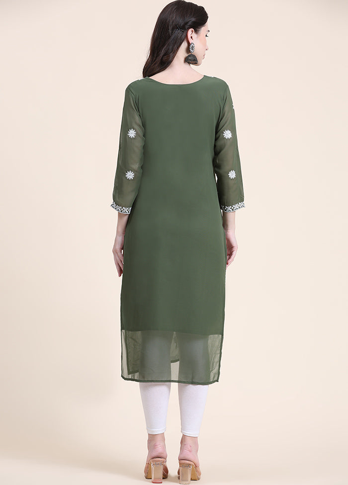 Green Readymade Cotton Long Kurti