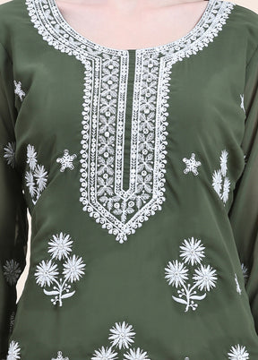 Green Readymade Cotton Long Kurti