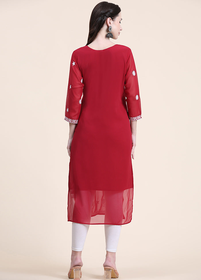 Red Readymade Cotton Long Kurti