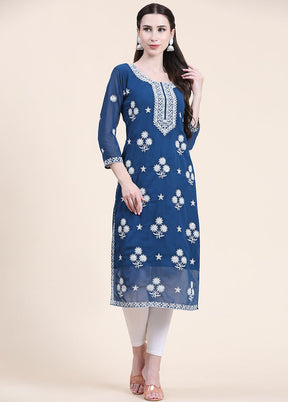 Blue Readymade Cotton Long Kurti - Indian Silk House Agencies