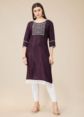 Wine Readymade Silk Long Kurti