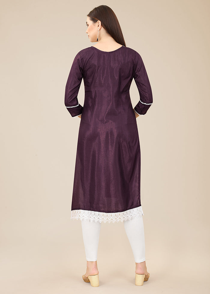 Wine Readymade Silk Long Kurti